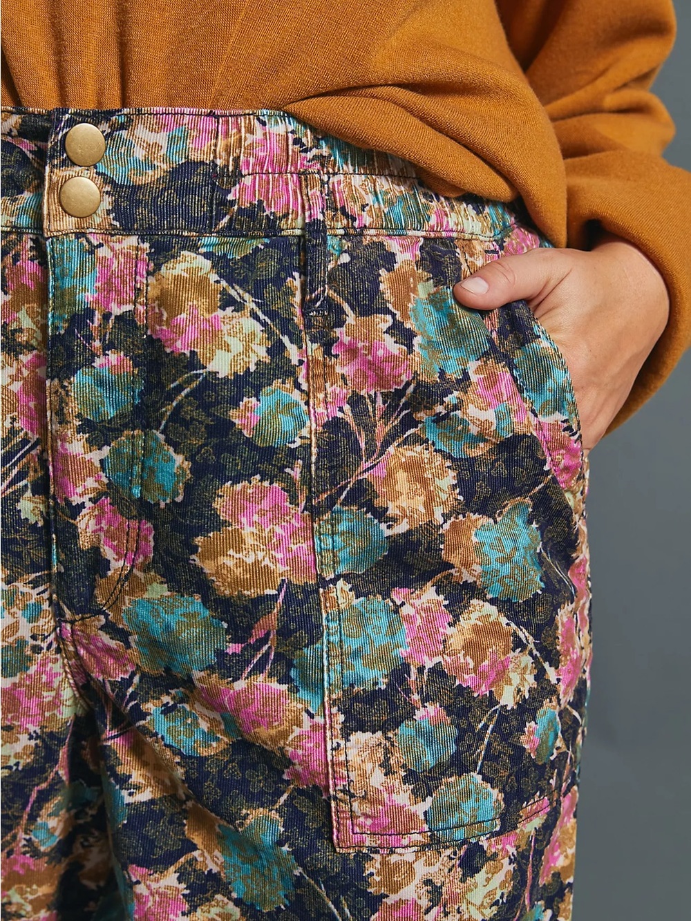 Anthropologie Floral Velvet Joggers - Teal, Pink, Gold on Black - Picture 4 of 9